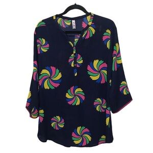 Talkee Navy Blue Multicolor Pinwheel Blouse 3XL